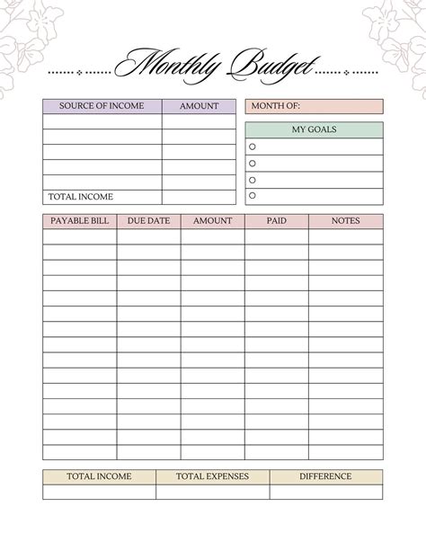 Printable Monthly Expenses Worksheet