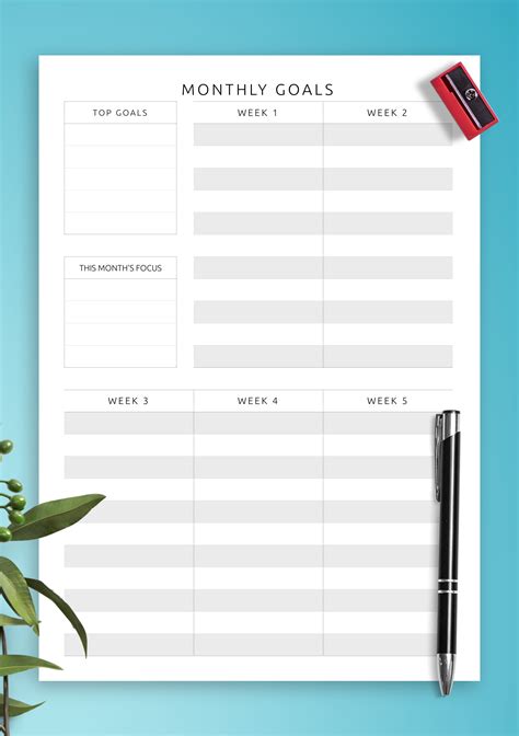 Printable Monthly Goals Template