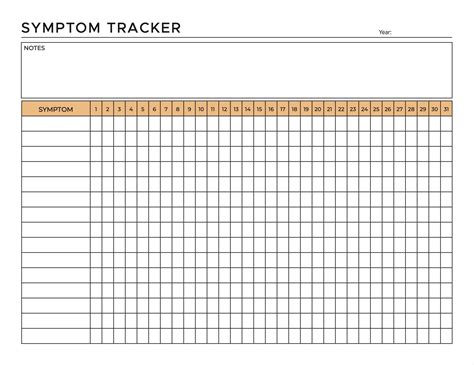 Printable Monthly Symptom Tracker Chart Monthly Symptom Frequency