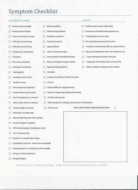 Printable Ms Symptom Checklist