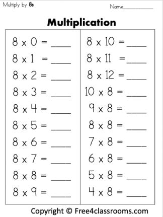 Printable Multiplication 8S