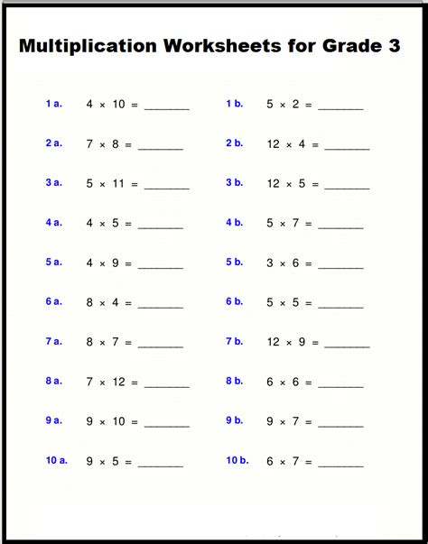 Printable Multiplication Exercises For Grade 3