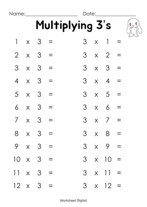 Printable Multiplication Multiplying Worksheets Numbers 1 Etsy