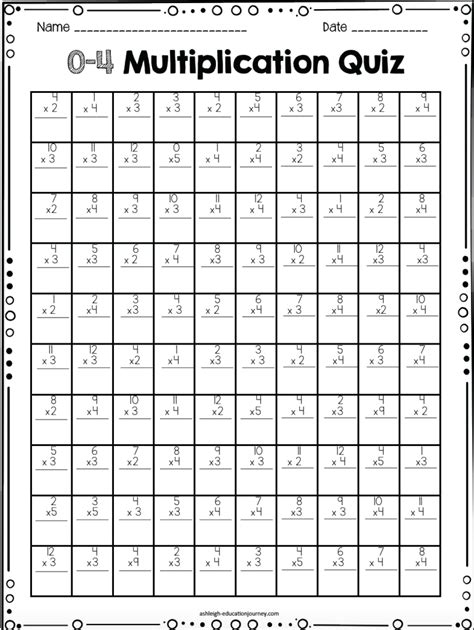 Printable Multiplication Speed Test