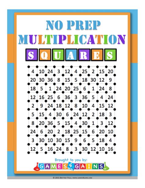 Printable Multiplication Squares Game