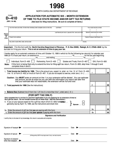 Printable Nc Form D 410