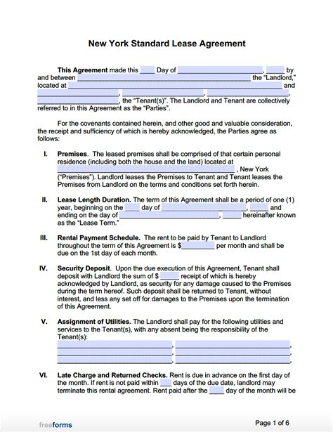 Printable New York City Residential Lease Agreement For