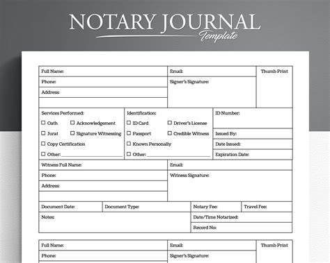 Printable Notary Journal. Notary Log. Notary Book Printable PDF
