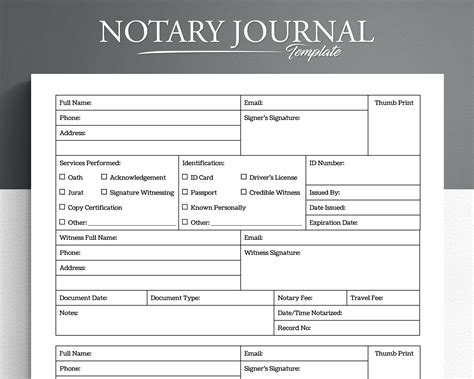 Printable Notary Public Journal Template