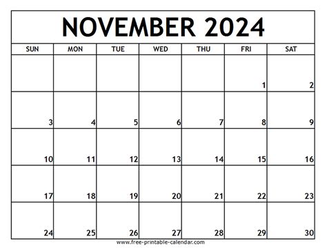 Printable November Calendar Time Table