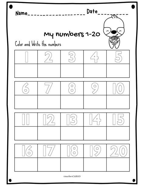 Printable Number Writing Practice 1 20