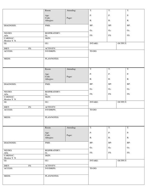 Printable Nursing Report Sheet Multiple Patients