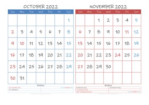 Printable October November Calendar