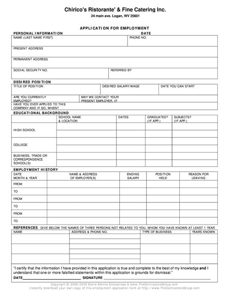 Printable One Page Job Application 2020 Fill and Sign Printable