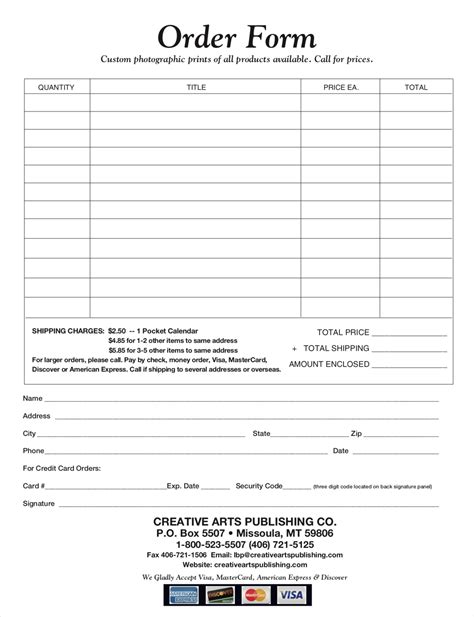 Printable Order Form - Download PDF Template Document