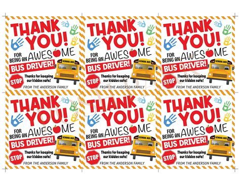 Printable PDF Bus Driver Appreciation Gift Tag Printable, Bus Driver