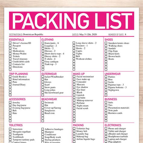 Printable Packing List Pdf