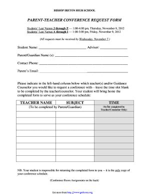 Printable Parent Teacher Conference Request Forms Printable Forms