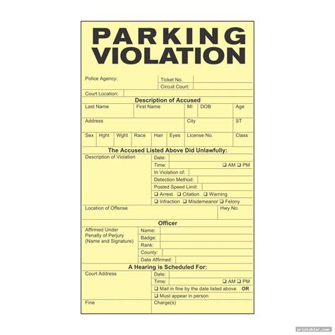 Printable Parking Violation Notice
