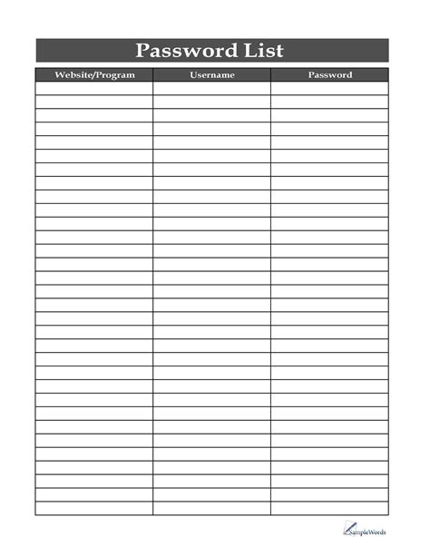 Printable Password List