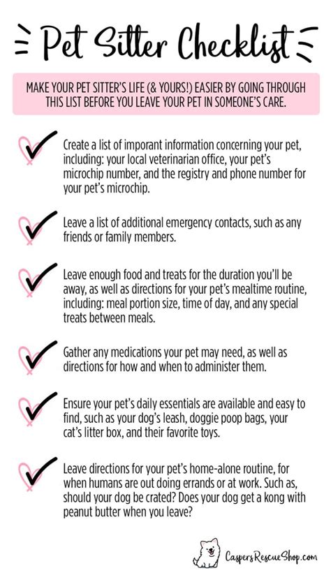 Printable Pet Sitter Checklist Downloadable Home Management