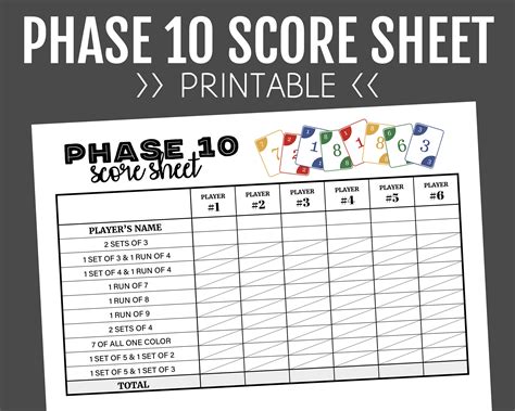 Printable Phase 10 Score Sheets Download in PDF