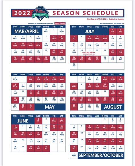 Printable Phillies Schedule 2022