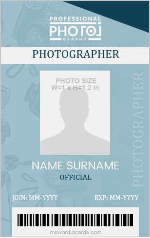 Printable Photographer ID Card Templates Microsoft Word