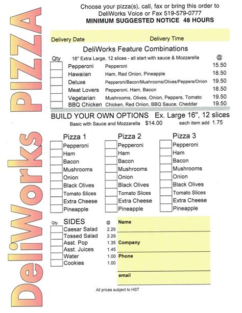 Printable Pizza Order Forms