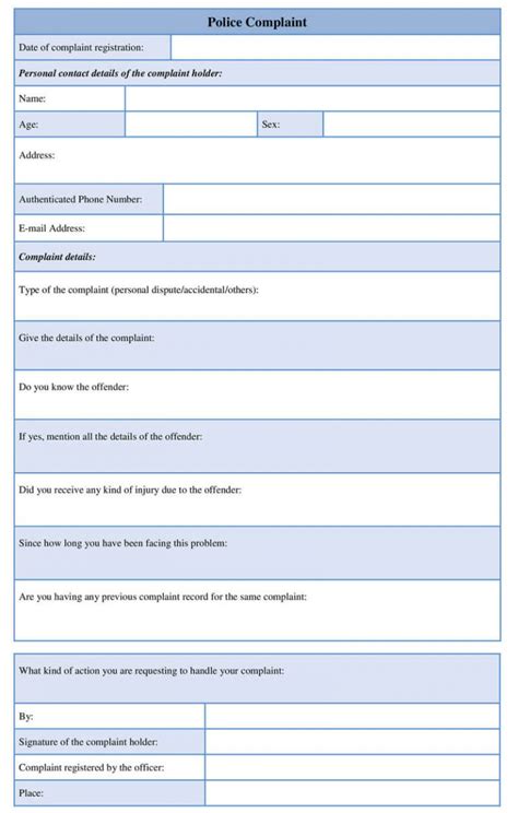 Printable Police Complaint Form Example Online Word Template