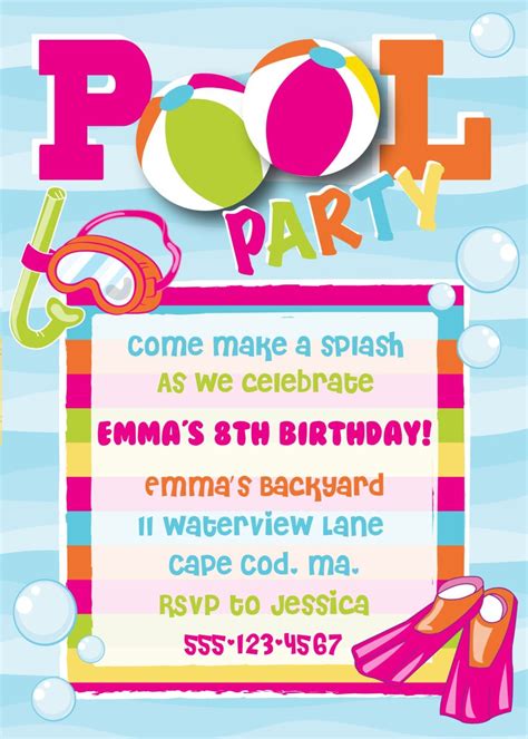 Printable Pool Party Invitations