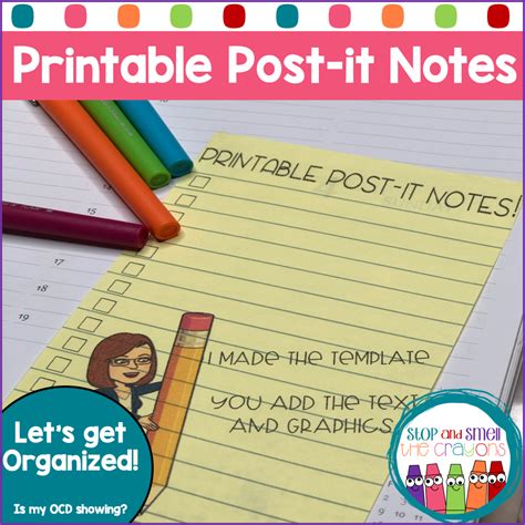 Printable Postit Notes Stop and Smell the Crayons