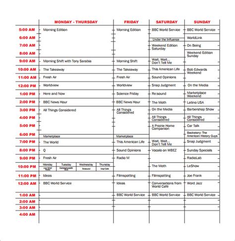 Printable Program Schedule Template Schedule template, Printable