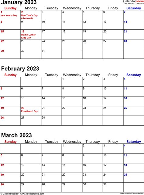 Printable Quarterly Calendar 2023