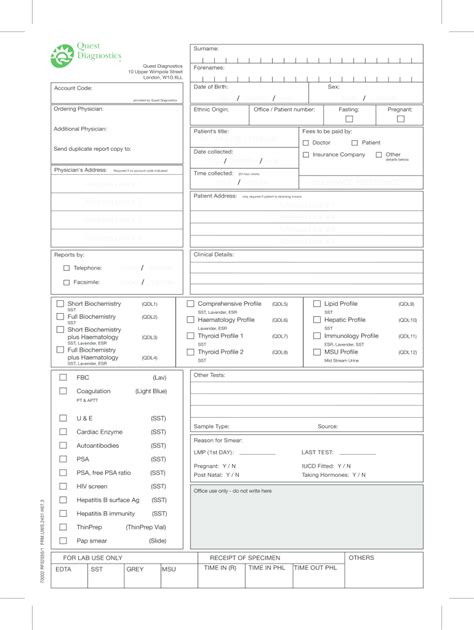 Printable Quest Diagnostics Requisition Form