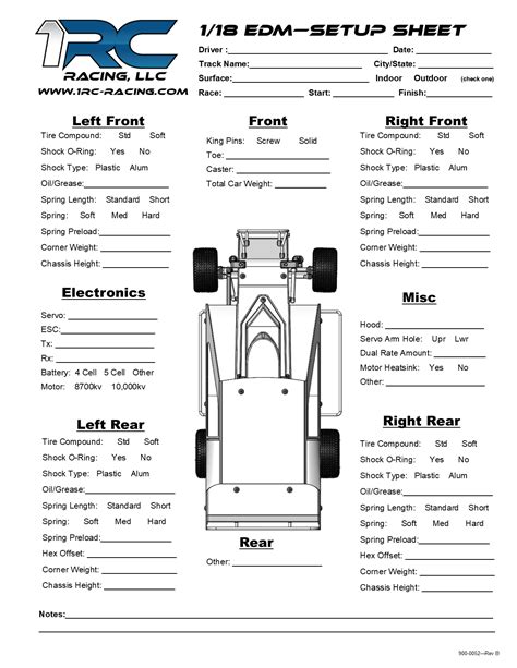 Printable Racing Setup Sheets