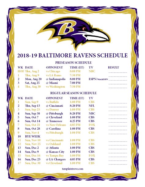 Printable Ravens Schedule 2022