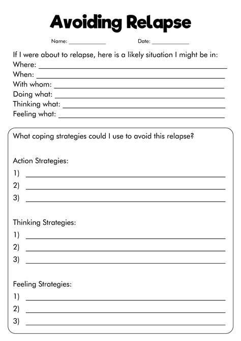 Printable Relapse Prevention Worksheets Pdf