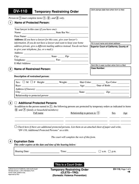 Printable Restraining Order