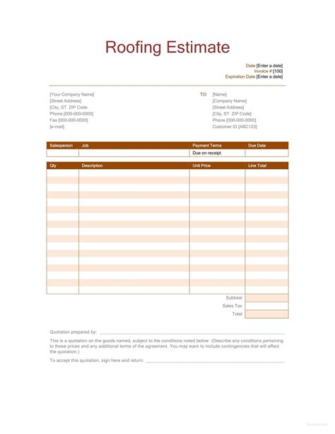 Printable Roofing Estimate Pdf