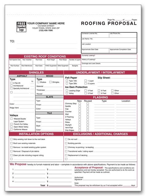 Printable Roofing Estimate Sheet ROOFING FORMS Projects to Try
