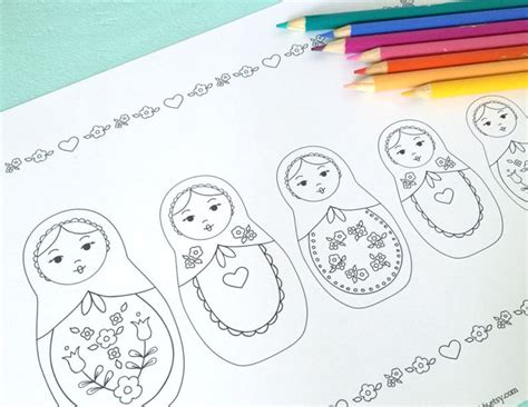 Printable Russian NESTING DOLLS Coloring Page Digital File