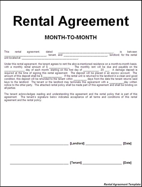 Printable Sample Rental Agreement Template Office Templates Online