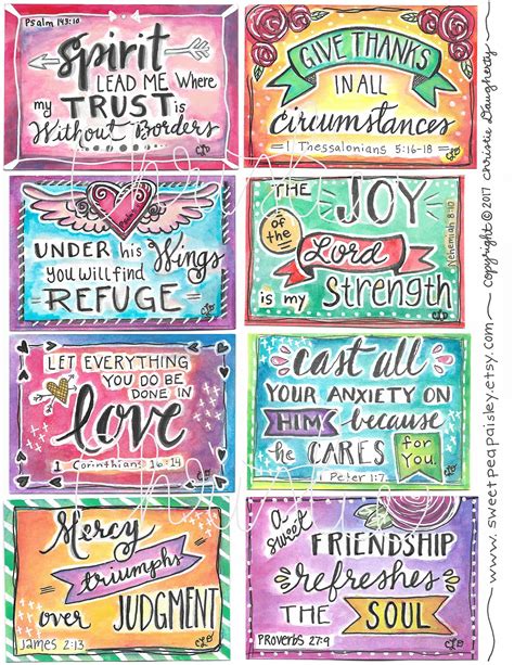 Printable Scripture Cardswatercolor 1hand Drawn Etsy Scripture