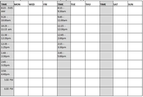Printable Semester Schedule Template Free Excel TMP