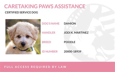Printable Service Dog/Animal ID Card Template Word PSD InDesign