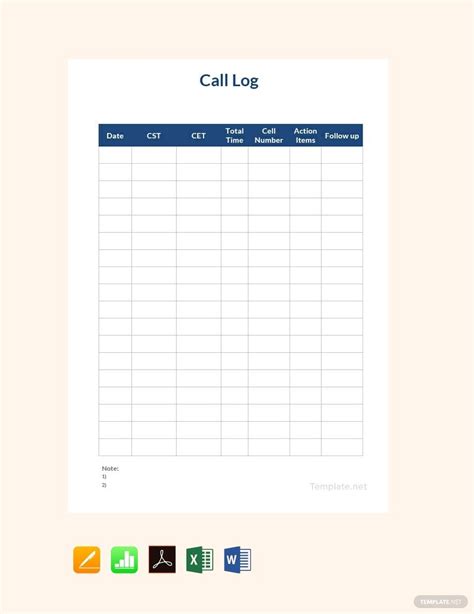 Printable Simple Call Log Template tatiaccesoriosamano