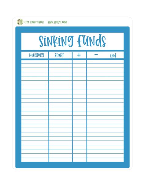 Printable Sinking Funds Template