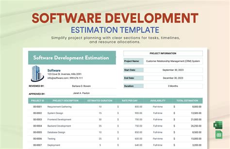 Printable Software Development Estimate Template in 2021 Estimate