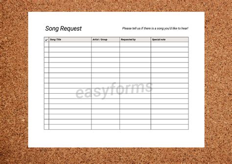 Printable Song Request Sheet DJ Music Request Form Party Song Request